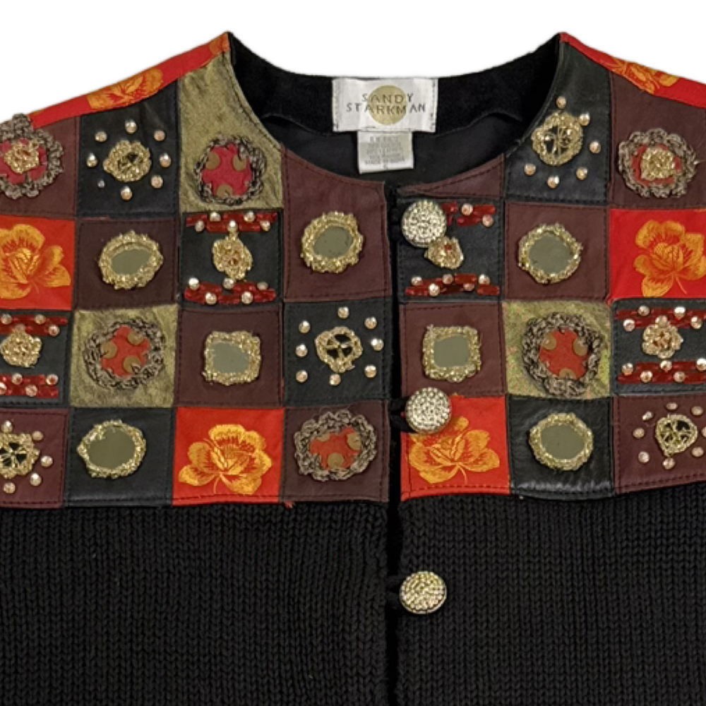 Vintage SANDY STARKMAN Jacket Leather Patchwork Embellished Artwear Black Size S - Picture 9 of 14